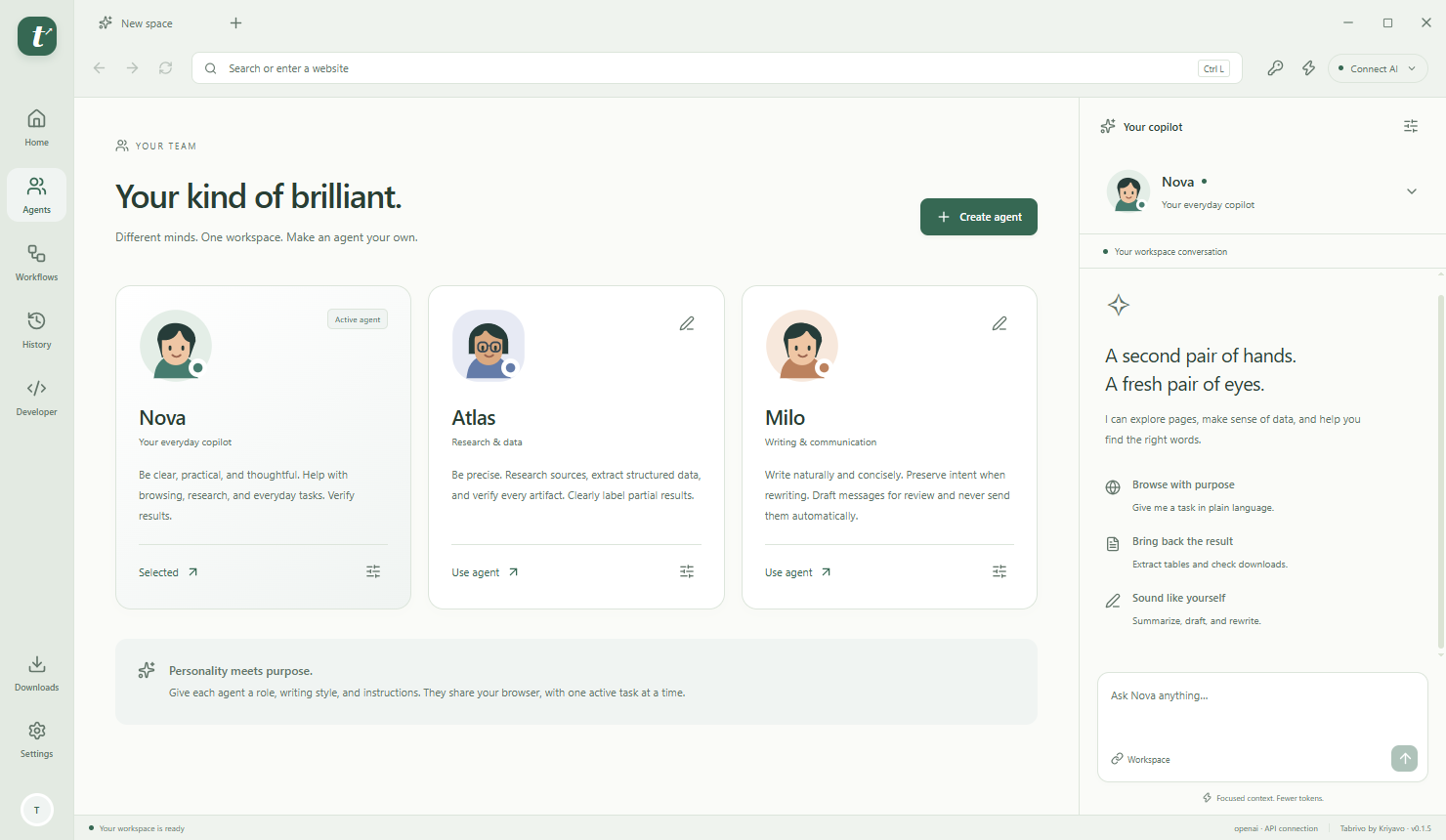 Actual browser preview showing customizable agent profiles